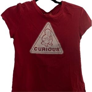 Vintage Curious George Adventures Red Graphic Baby Tee Y2K Womens